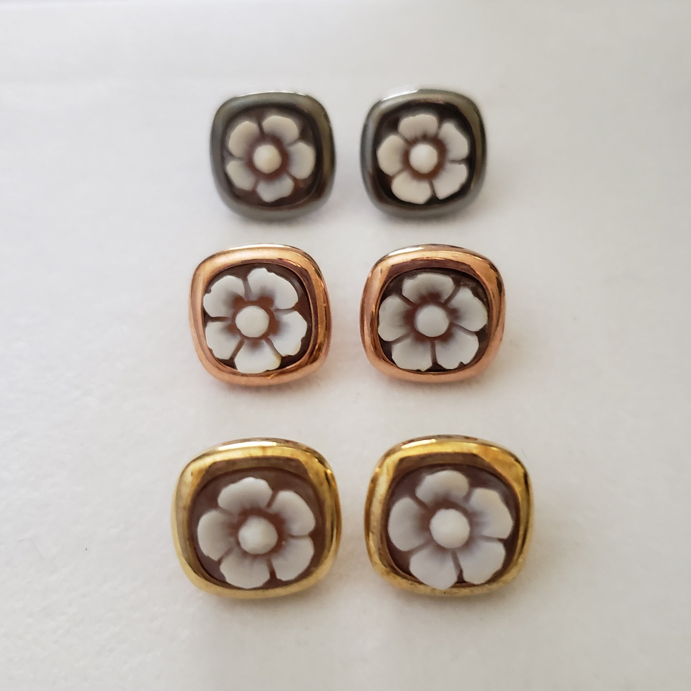 Flower Cameo Square Stud Earrings