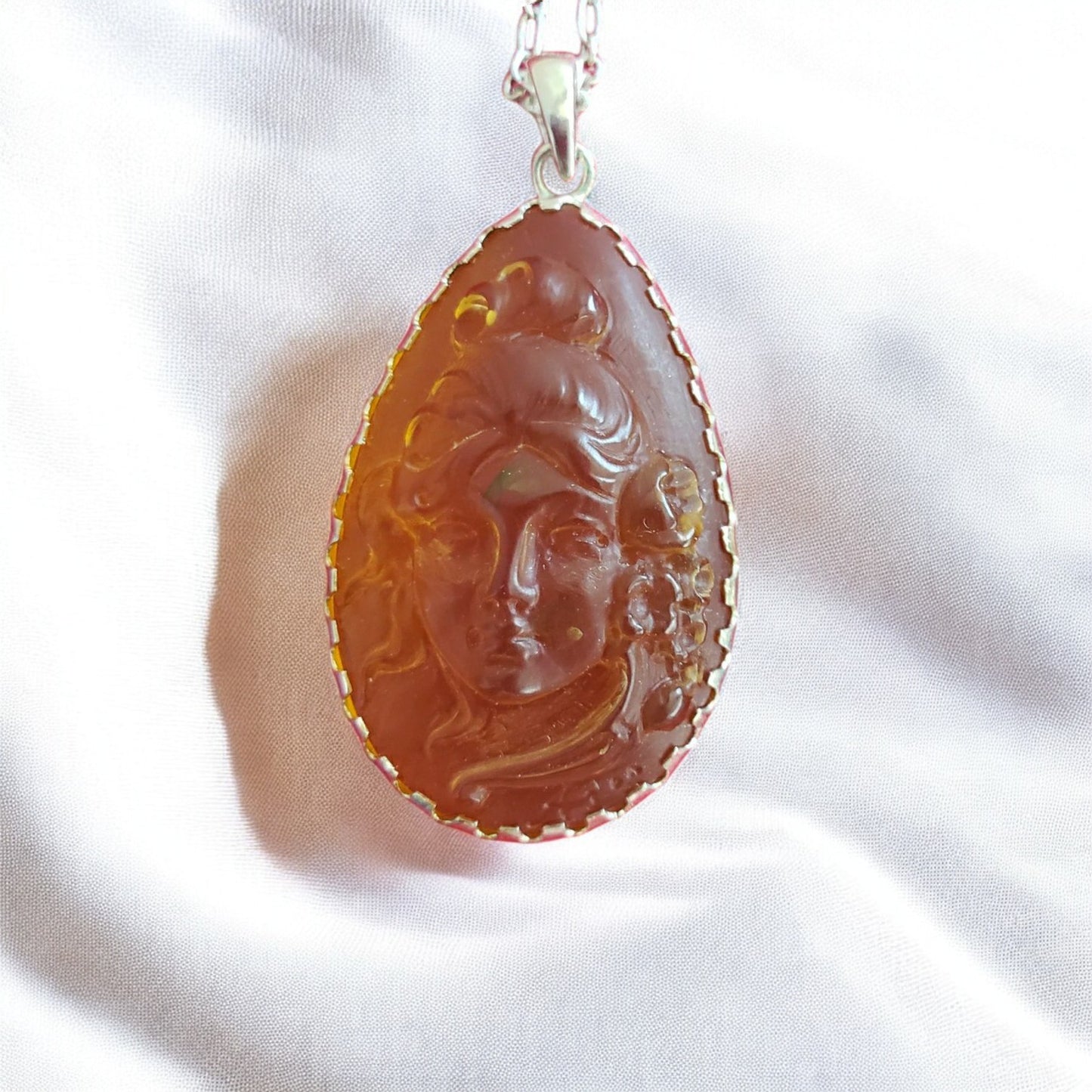 Dominican Amber Cameo Necklace