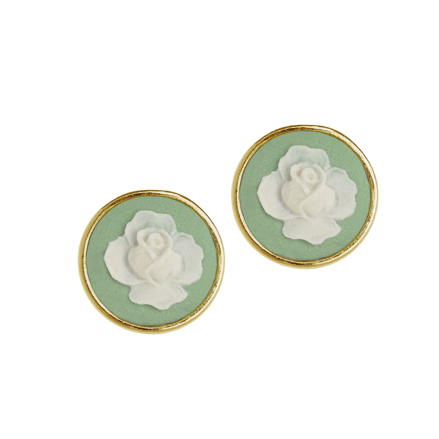 E gold rose cameo stud earrings