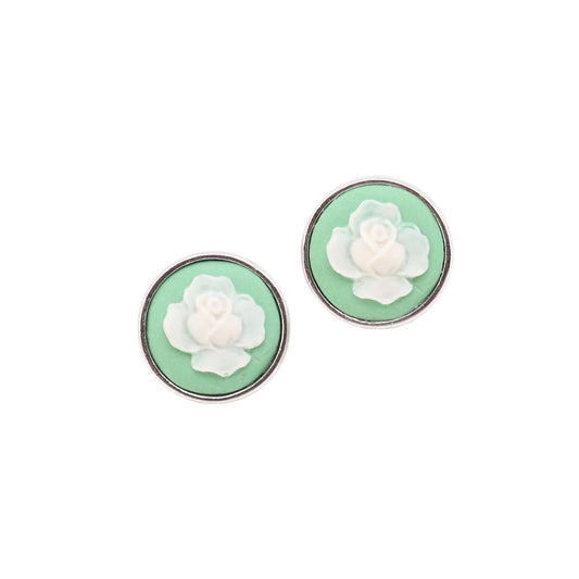 Sliver color Rose Cameo Stud Earrings