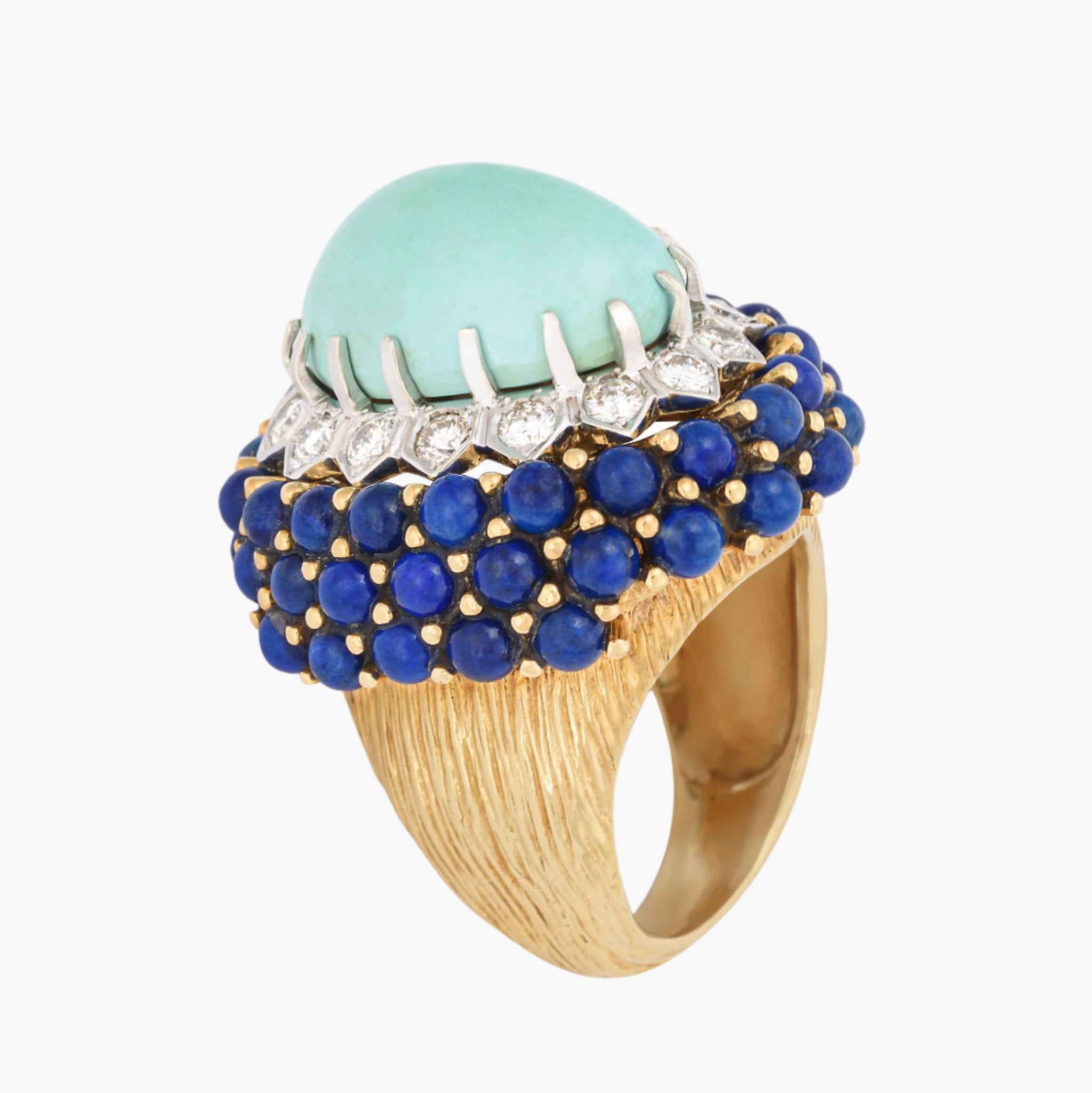 Fine 18 karat Yellow Gold Robin Egg Blue Turquoise Cocktail Ring