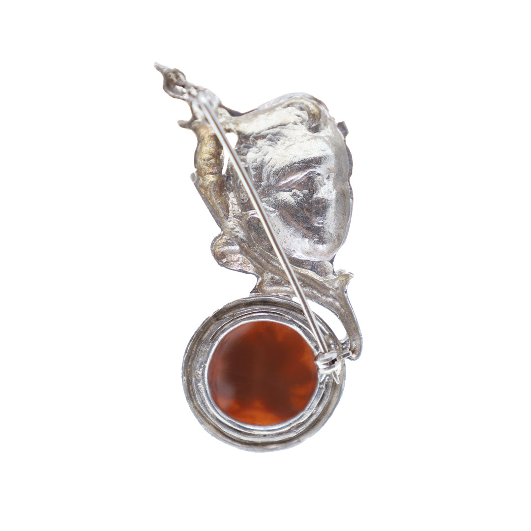 Silver State Lady with Cherub on a Flower Petal Cameo Brooch