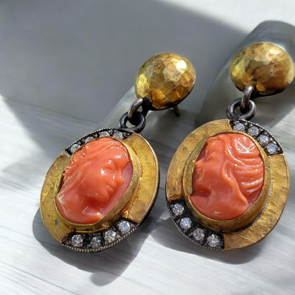 Coral Cameo Earrings