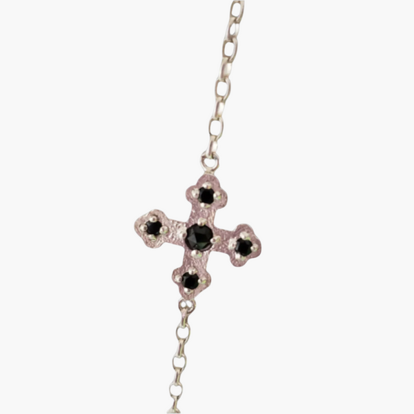 Black Spinel Cross Necklace, close up of one of the crosses