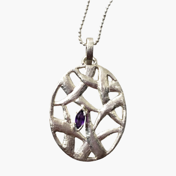 Textured Linked Horns Necklace with Amethyst