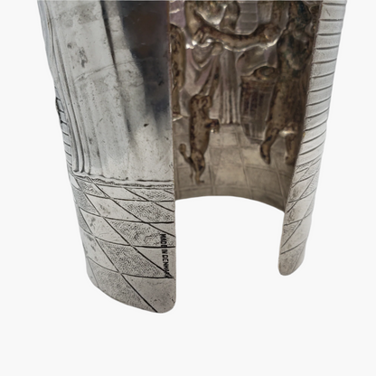 Vintage Repousse Story Scene Wide Cuff Bracelet