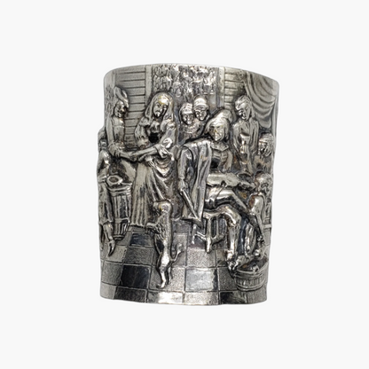 Vintage Repousse Story Scene Wide Cuff Bracelet