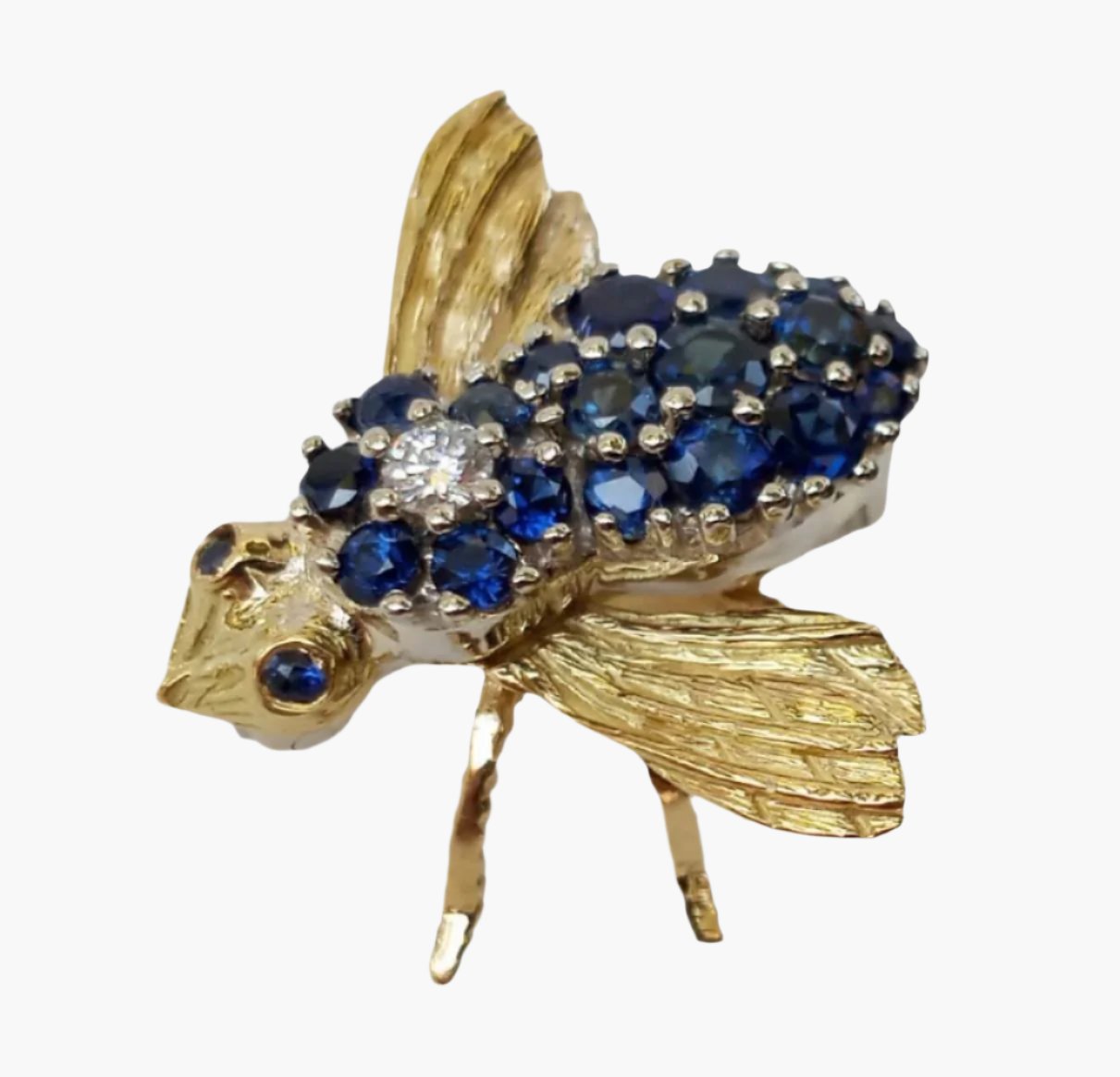 Blue Sapphire & Diamond Bee Brooch or Pendant