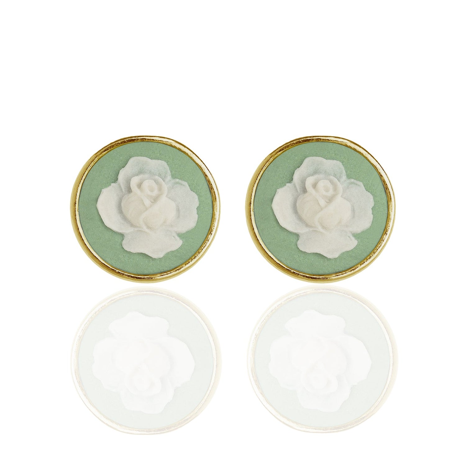 Gold Rose Cameo Stud Earrings
