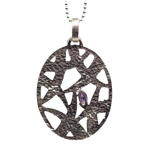 Textured Linked Horns Necklace with Amethyst