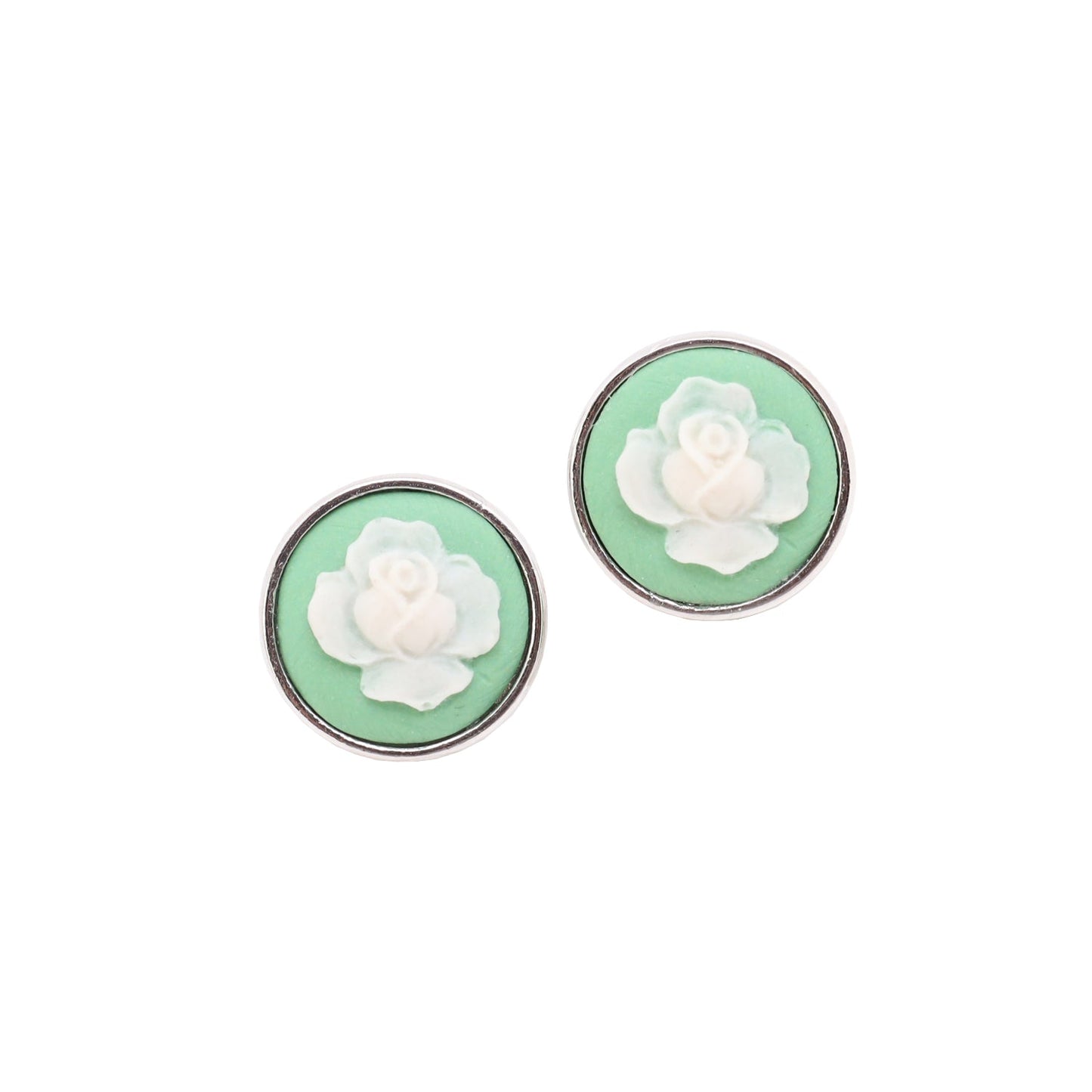 Sliver color Rose Cameo Stud Earrings