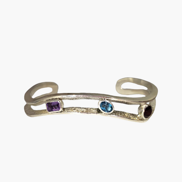 Gemstone Stacking Cuff with Garnet, Blue Topaz & Amethyst