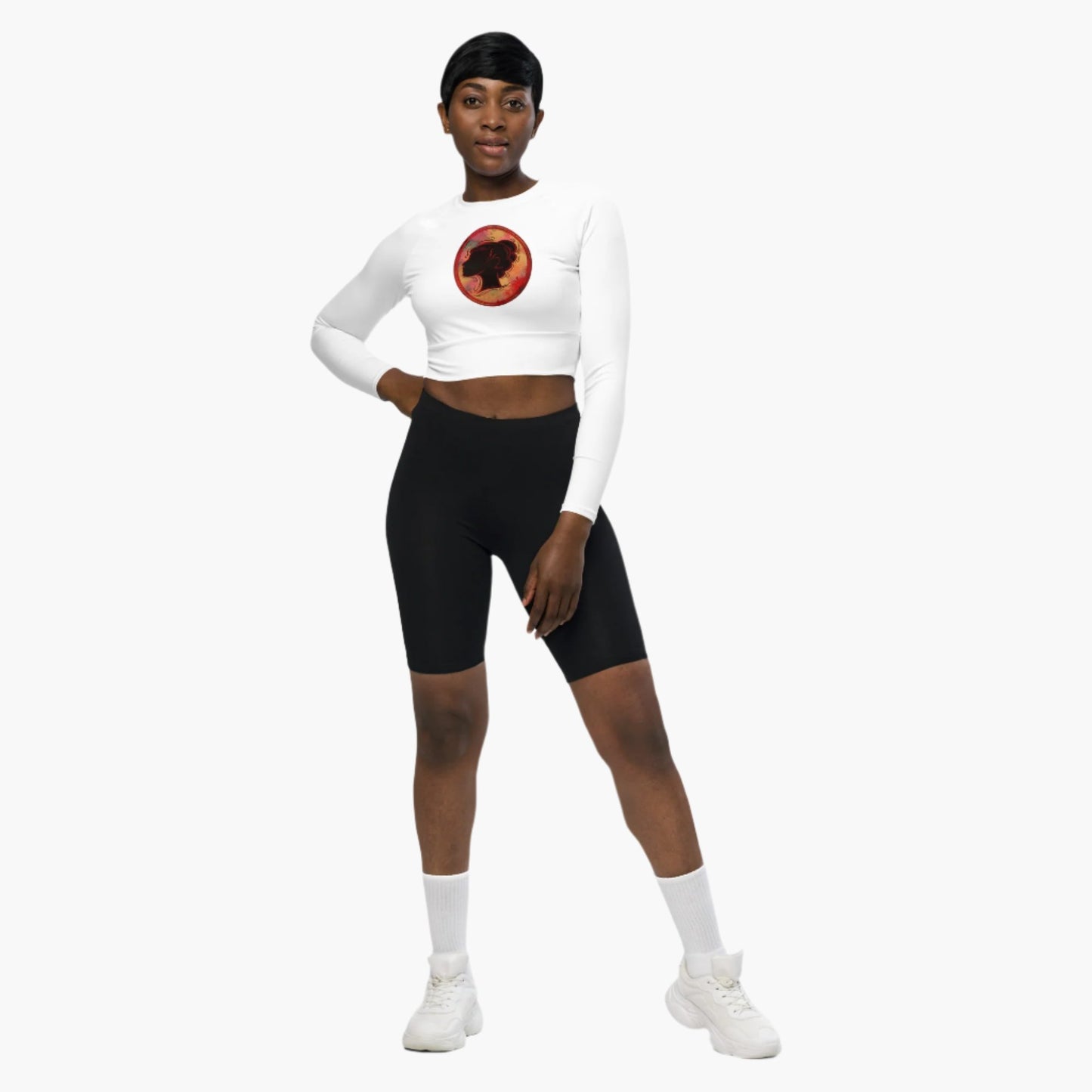 Langärmliges Cameo-Crop-Top aus Recyclingmaterial