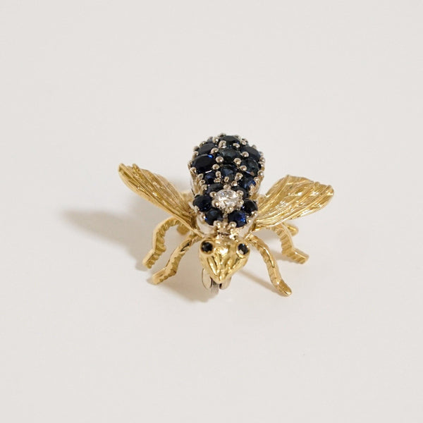 Blue Sapphire & Diamond Bee Brooch
