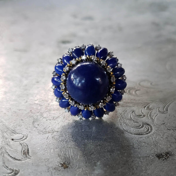 Vintage Lapis Lazuli Domed Cabochon Cocktail Ring