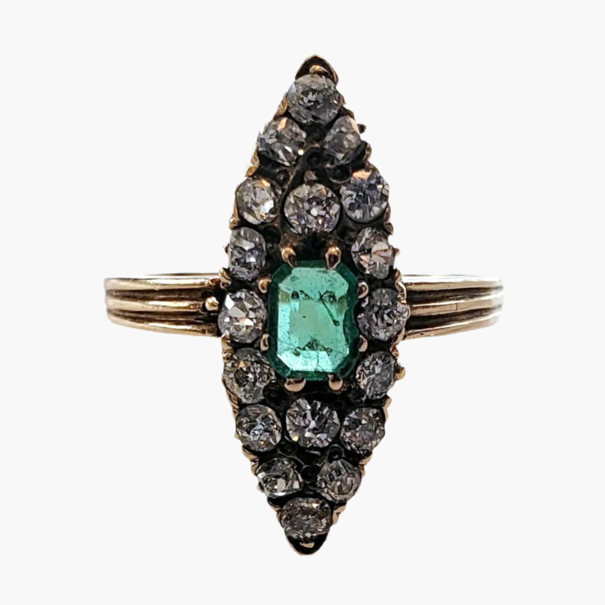 Antique Navette Emerald & Diamond Ring2