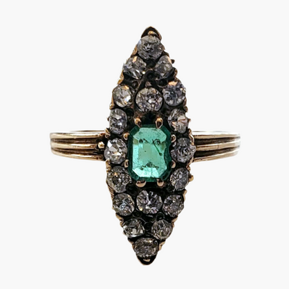 Antique Navette Emerald & Diamond Ring2