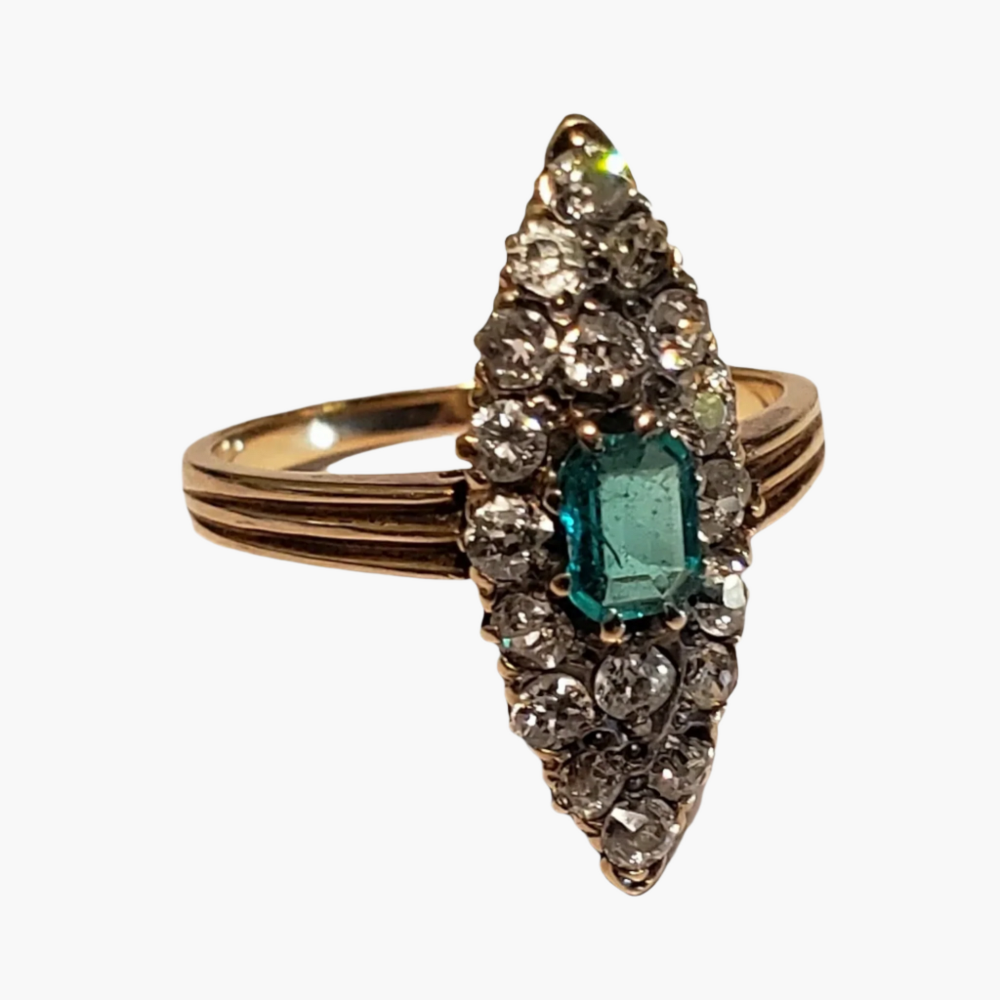 Antique Navette Emerald & Diamond Ring4