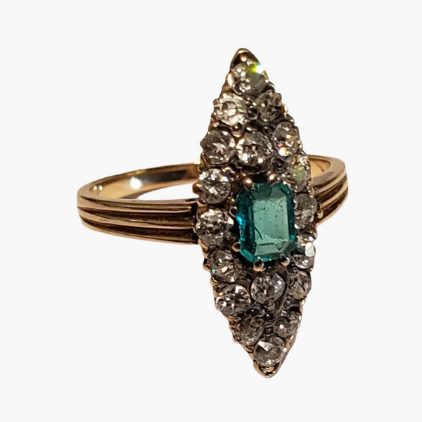 Antique Navette Emerald & Diamond Ring4