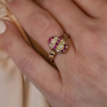 Vintage Ruby and Seed Pearl Ring