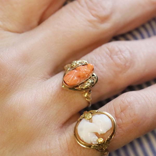 Antique Coral Cameo Ring