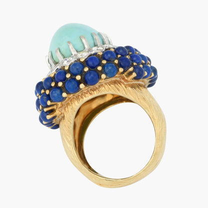 Fijne 18 karaat geelgouden cocktailring met Robin Egg en blauwe turkoois