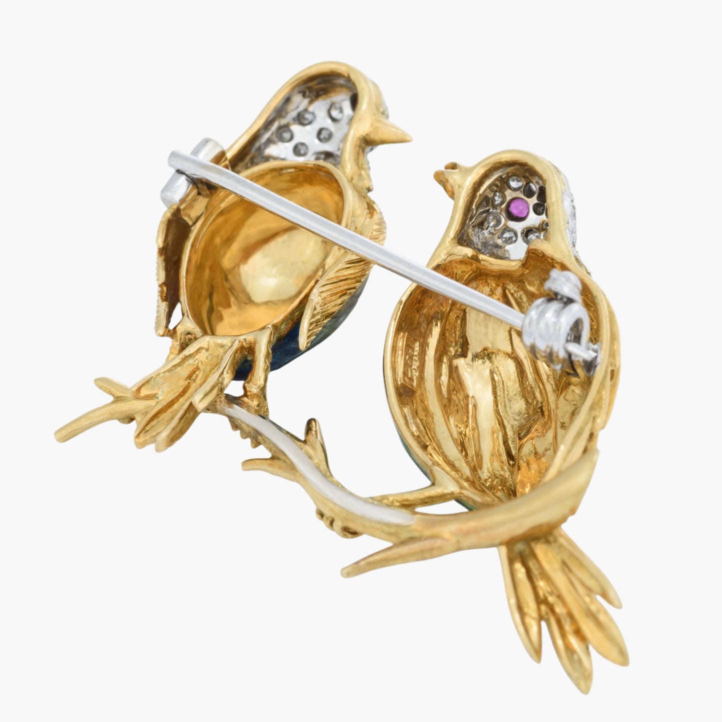 Retro Vögel auf einem Ast Brosche