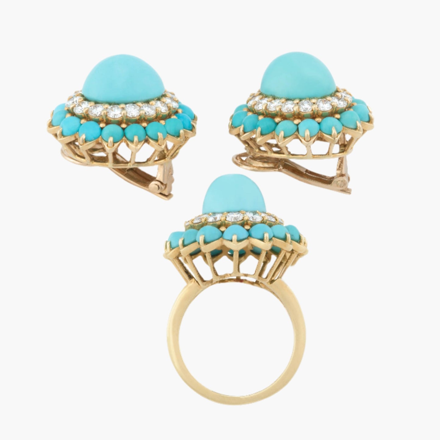Boucheron Turquoise and Diamond Clip Earrings