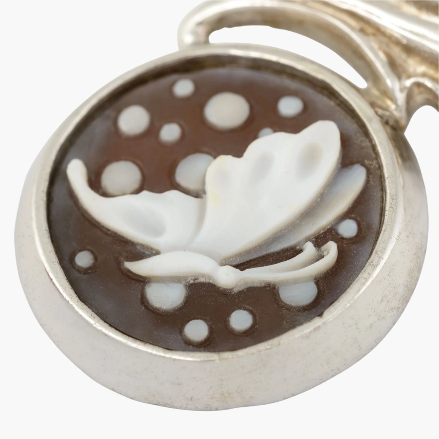 Silver State Lady with Flowing Hair Butterfly Cameo Brooch
