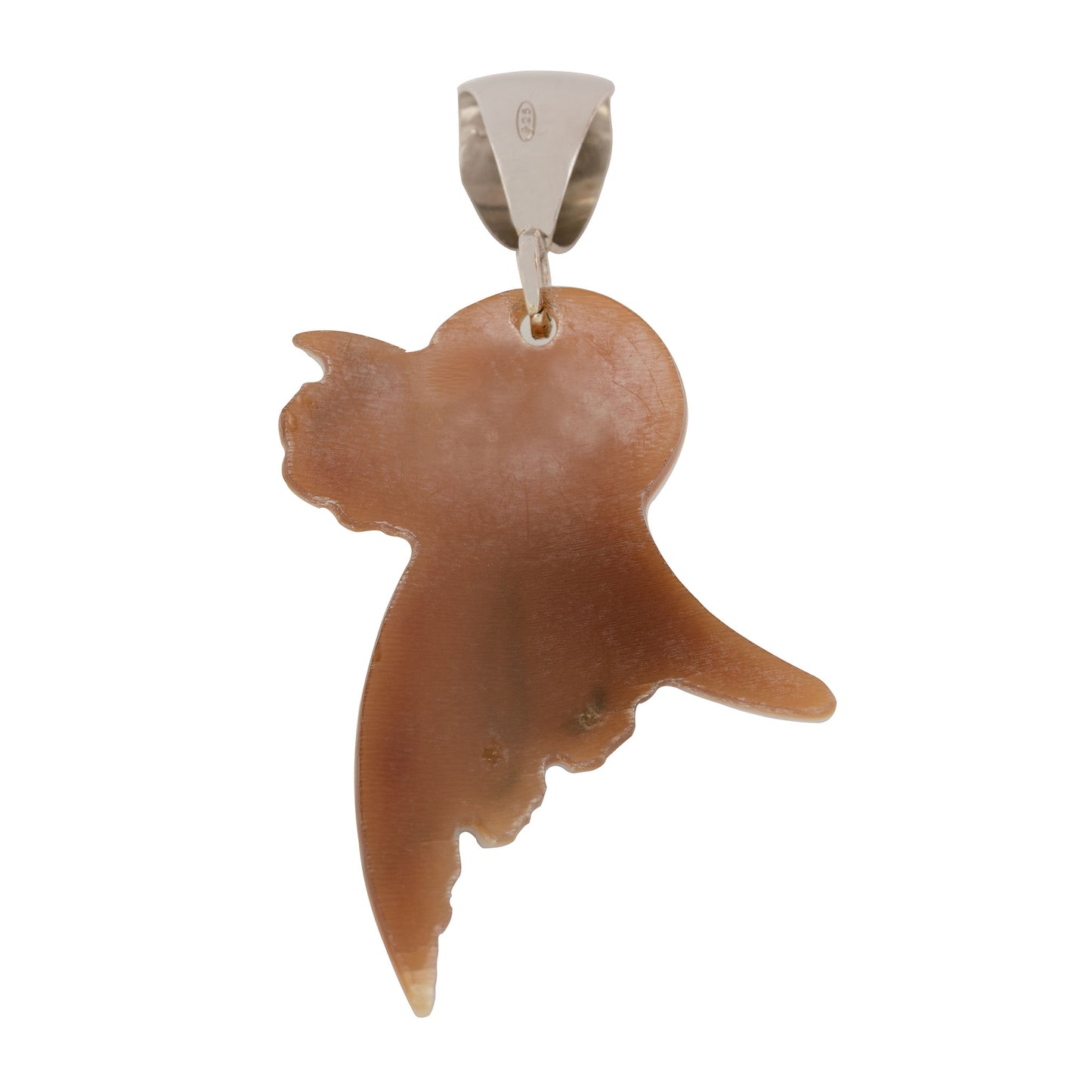 Geëmailleerde camee hanger in de vorm van een natuurlijke schelp in decostijl in sterlingzilver
