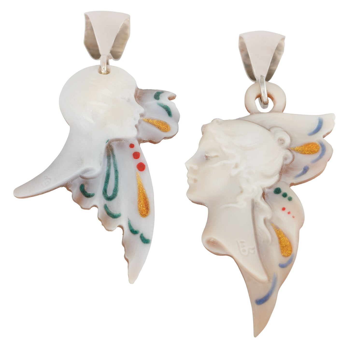 Geëmailleerde camee hanger in Victoriaanse stijl met natuurlijke schelp in sterlingzilver