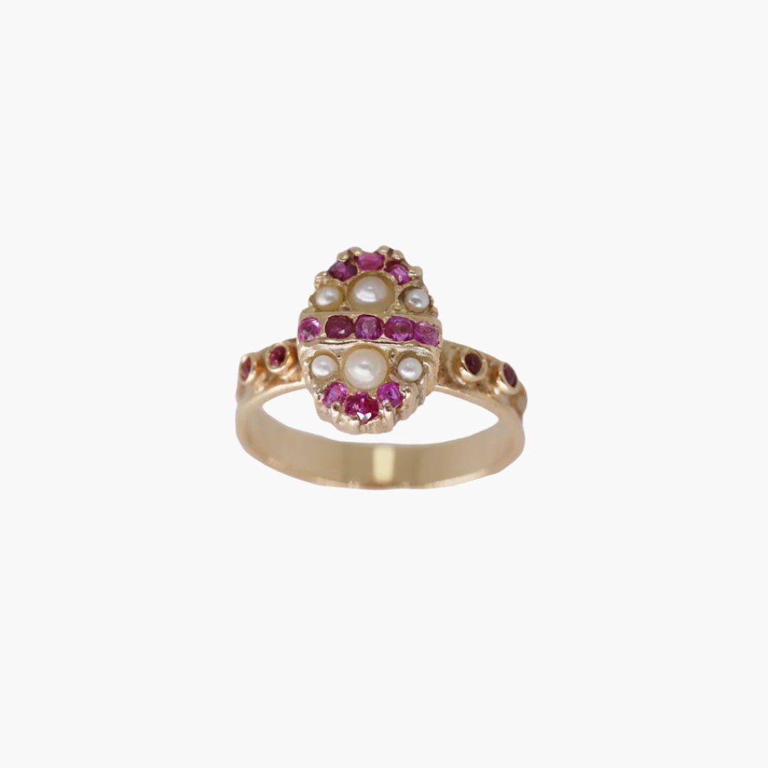 Vintage Ruby and Seed Pearl Ring