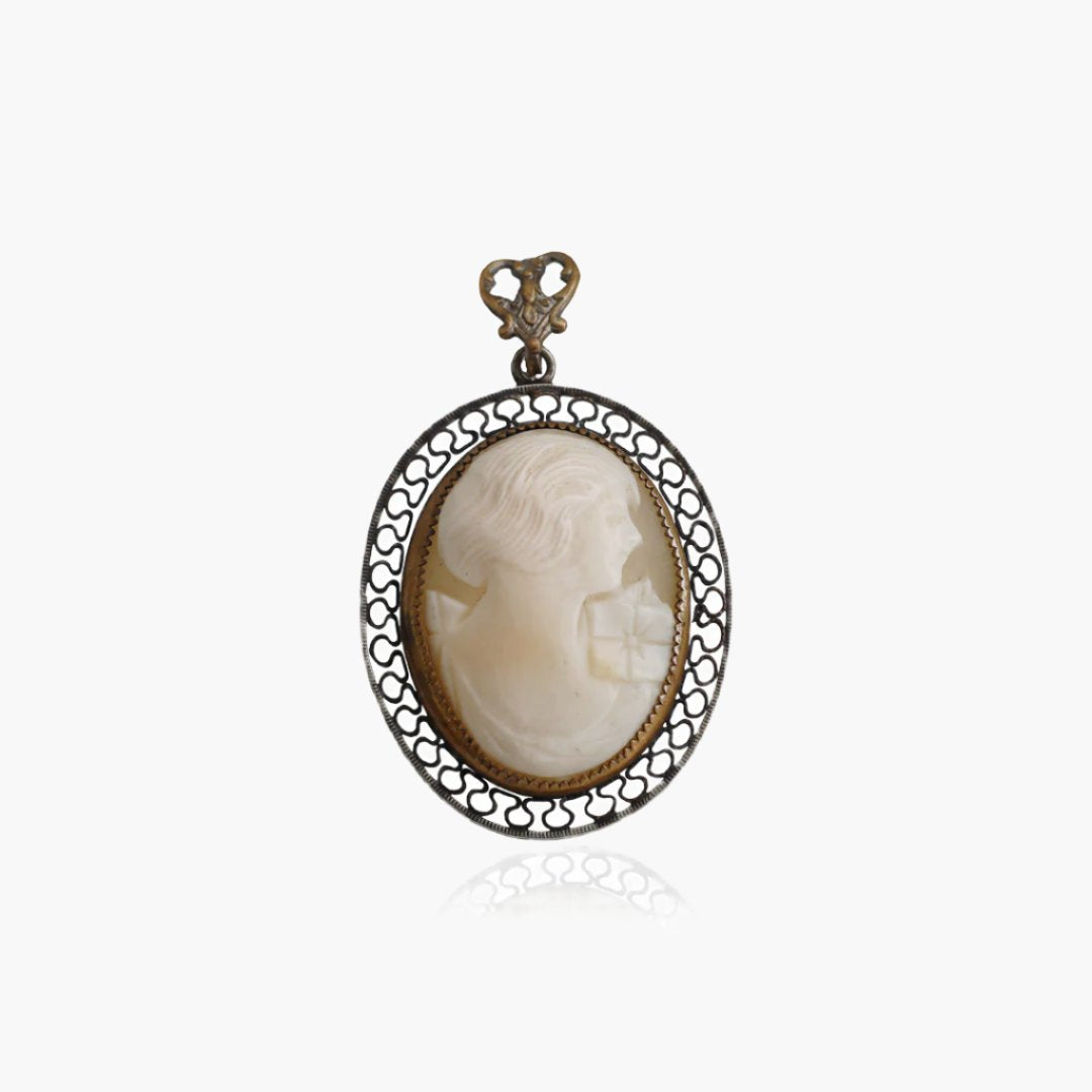 Vintage Cameo Pendant with Heart Bail
