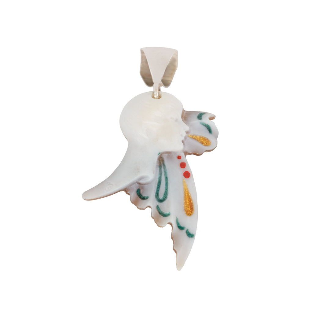 Geëmailleerde camee hanger in de vorm van een natuurlijke schelp in decostijl in sterlingzilver