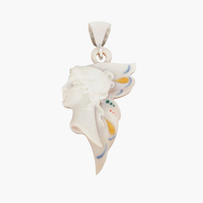 Geëmailleerde camee hanger in Victoriaanse stijl met natuurlijke schelp in sterlingzilver
