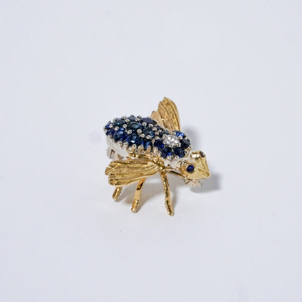 Blue Sapphire & Diamond Bee Brooch or Pendant