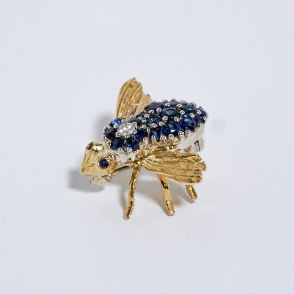 Blue Sapphire & Diamond Bee Brooch