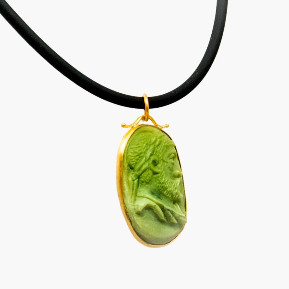 Jasper Carved Cameo Necklace of Zeus