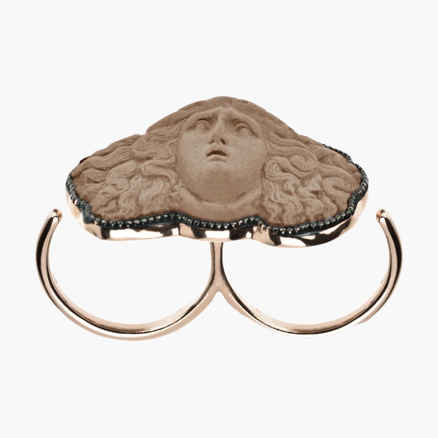 Greek Medusa Cameo Double Ring
