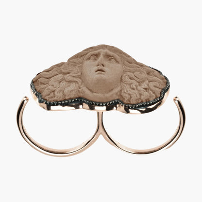 Greek Medusa Cameo Double Ring