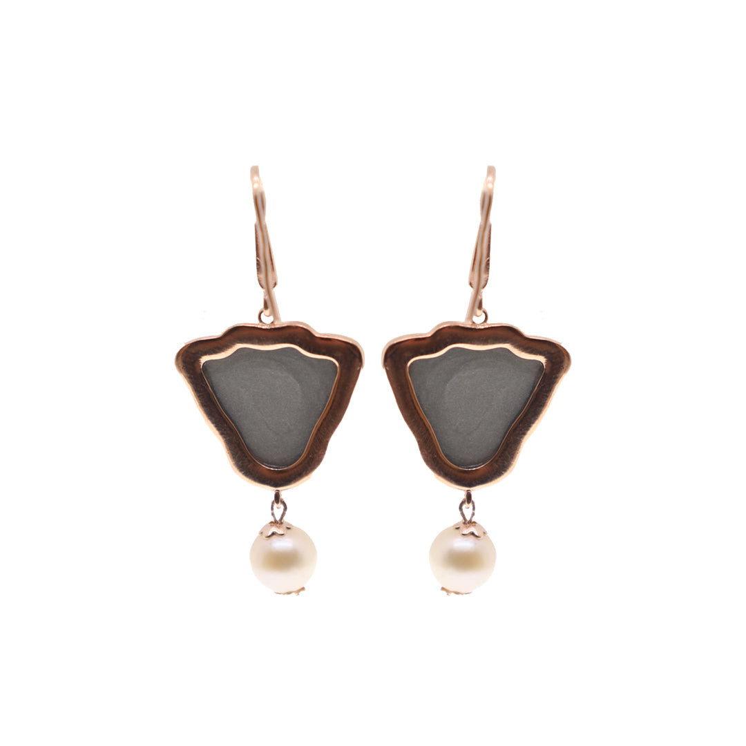 Greek Medusa Cameo Drop Earrings with Freshwater Pearl Accent