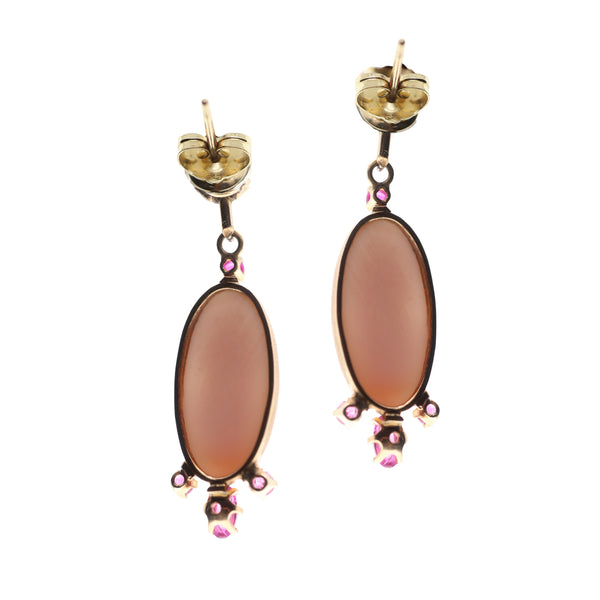 Vintage Pink Sapphire and Cameo Drop Earrings