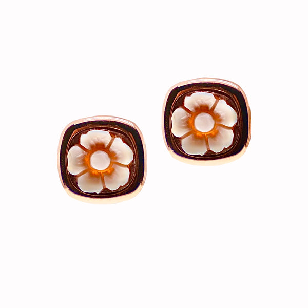 Flower Cameo Square Stud Earrings